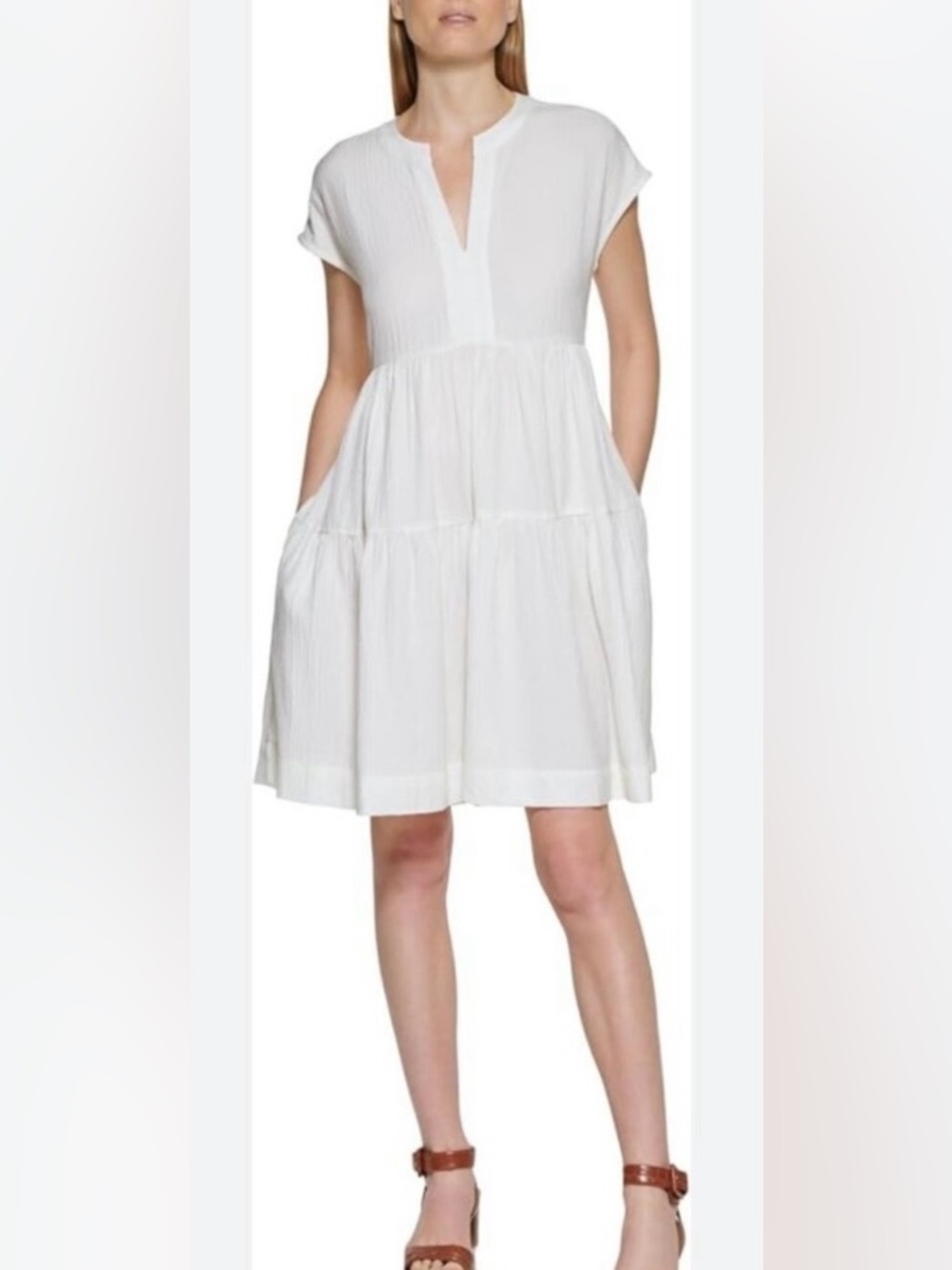 NWT Calvin Klein Flutter-sleeve Tiered Gauze Dress